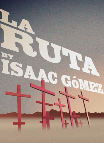 sqaure image of pint crosses in a desert with LA RUTA play title