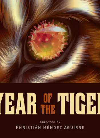 brown and orange tiger with covid19 in eye