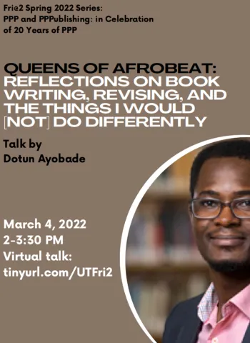 brown graphic for the PPP speaker series featuring a headshot of a man with glasses