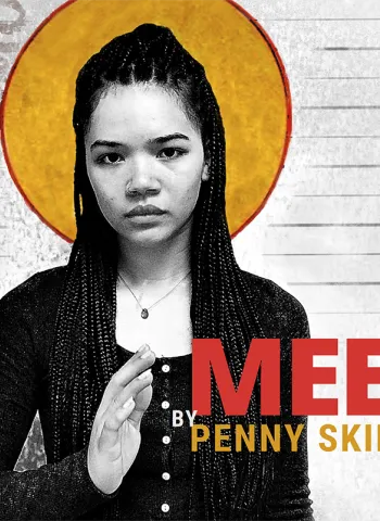 woman with yellow halo in front of white background