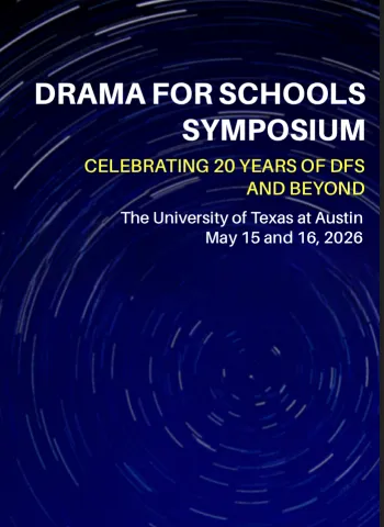 A dark blue graphic for the Drama for Schools Symposium