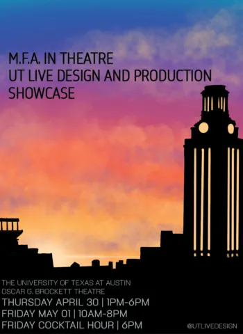 Graphic for the M.F.A. in Theatre UT Live Design and Production Showcase