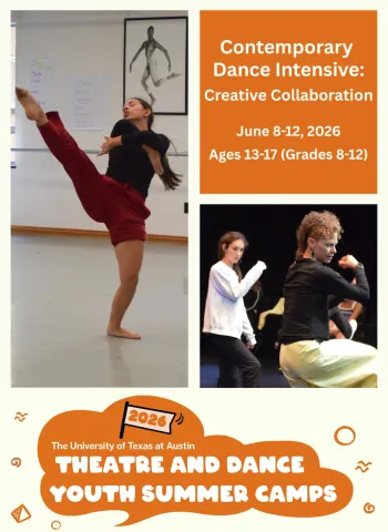 dancers and instructors teaching text reads contemporary dance intensive june 8 through 12 2026 ages 11 to 17 grades 8-12 theatre and dance youth summer camps
