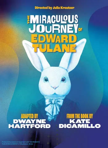 A graphic illustration of a white rabbit wearing a suit