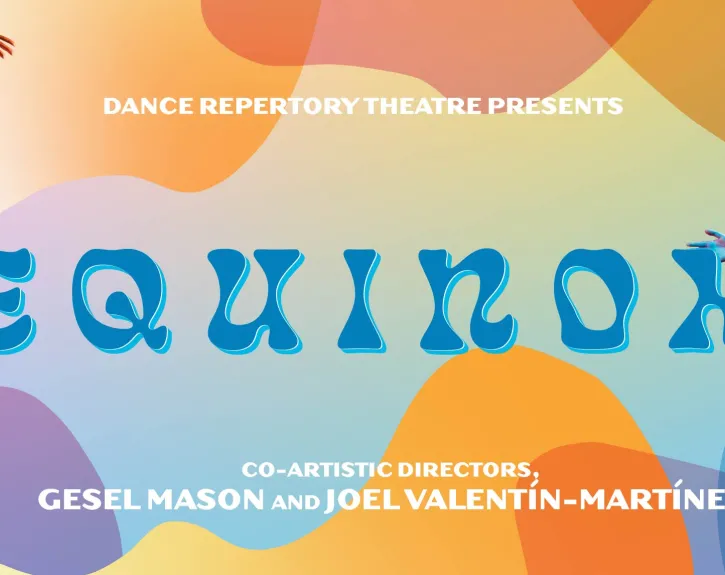 A colorful graphic for EQUINOX, featuring two dancers reaching out and up emphatically