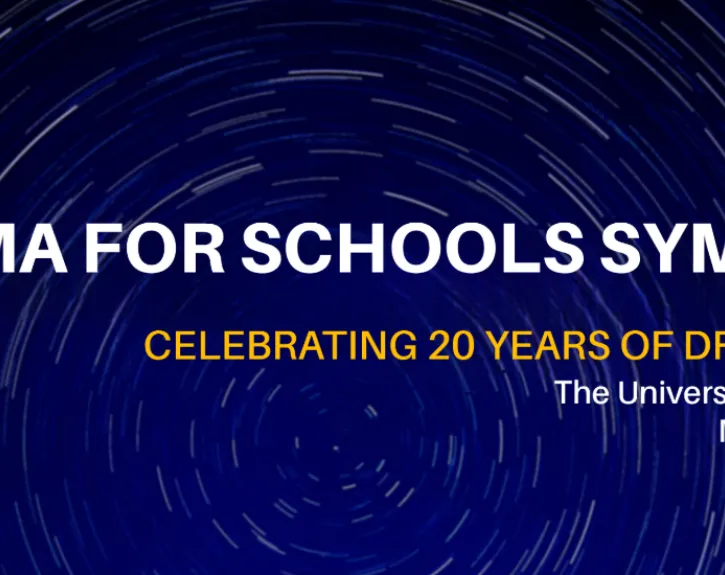 A blue and and white graphic for the Drama for Schools Symposium