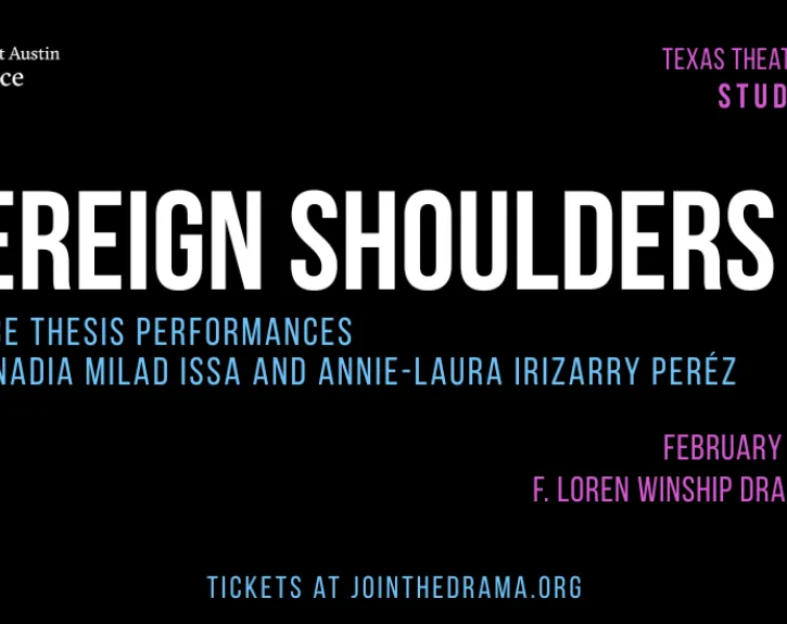 Black, blue and purple graphic for the Studio Series production of SOVEREIGN SHOULDERS