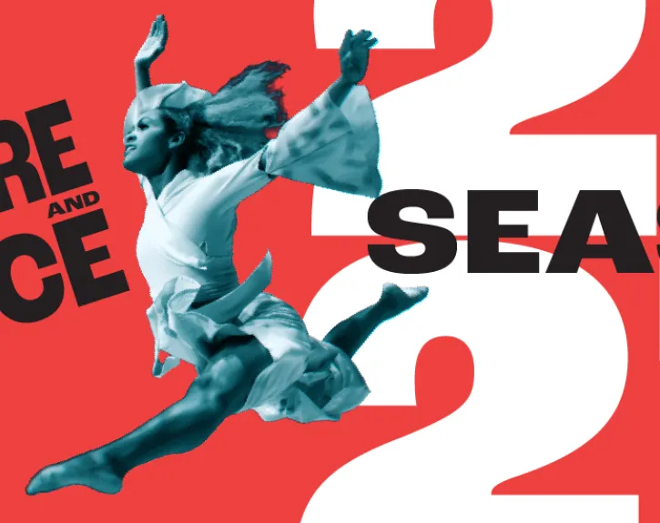 A red graphic for the Texas Theatre and Dance 26/27 Season