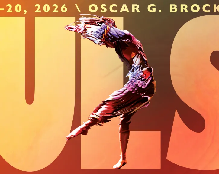 An orange graphic of the text 'PULSE' with a person dancing on top of it