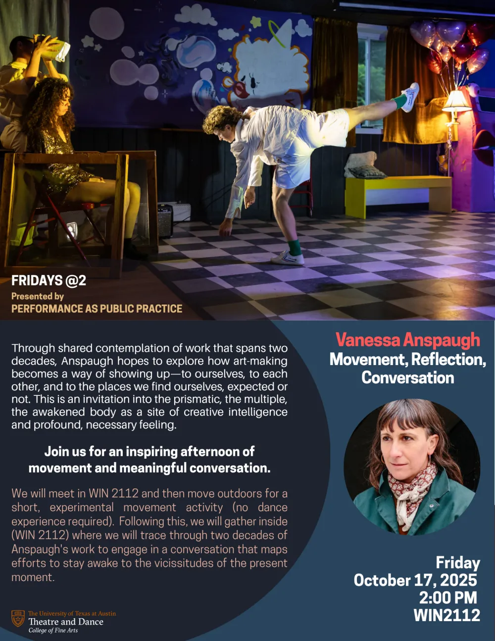 Graphic for PPP's Fridays@2 discussion with choreographer Vanessa Anspaugh