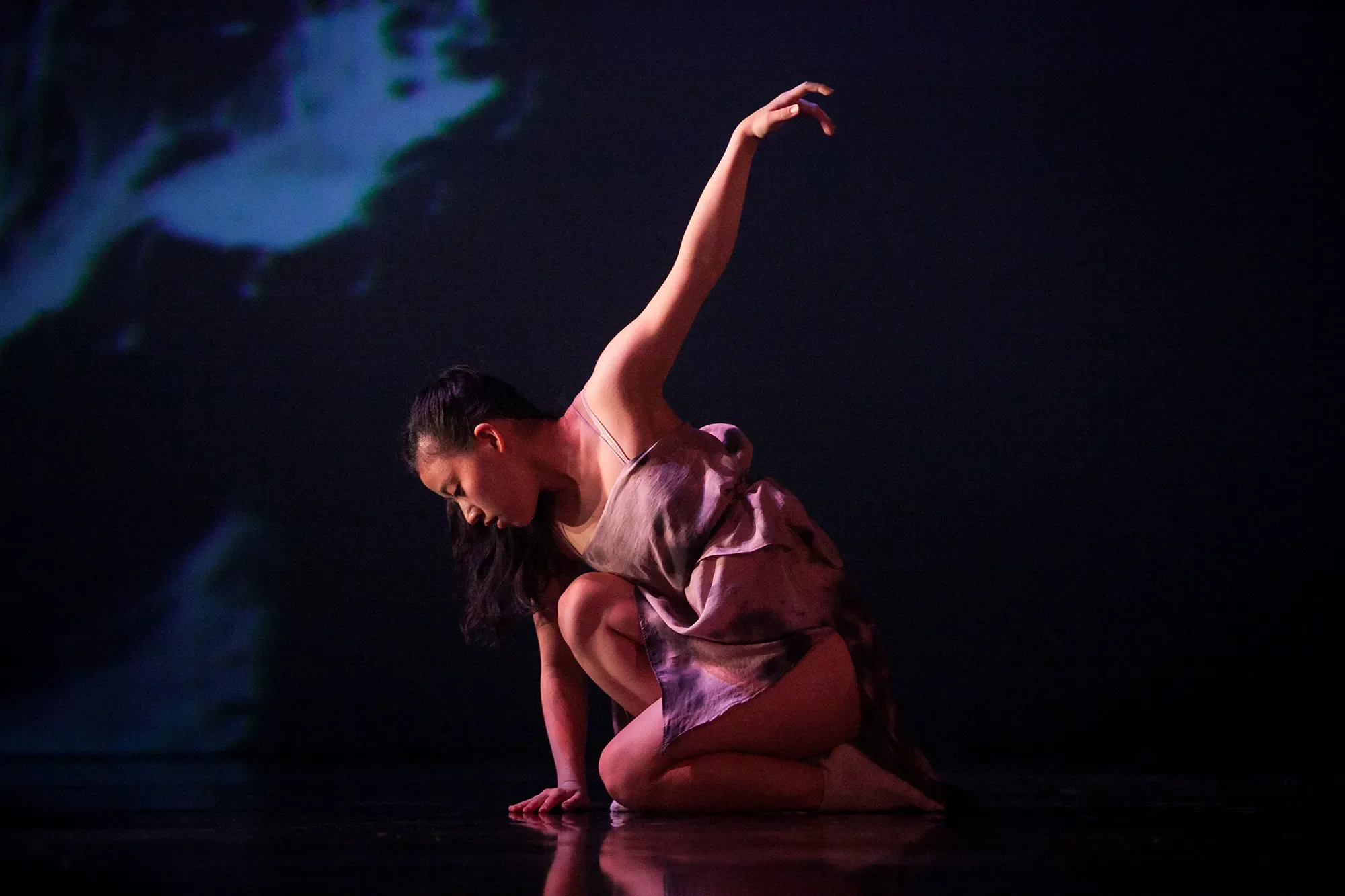 "Fear Knot / Sublime" by David Justin, performed in "Fall for Dance"; Photo: Lawrence Peart woman lifting her arm
