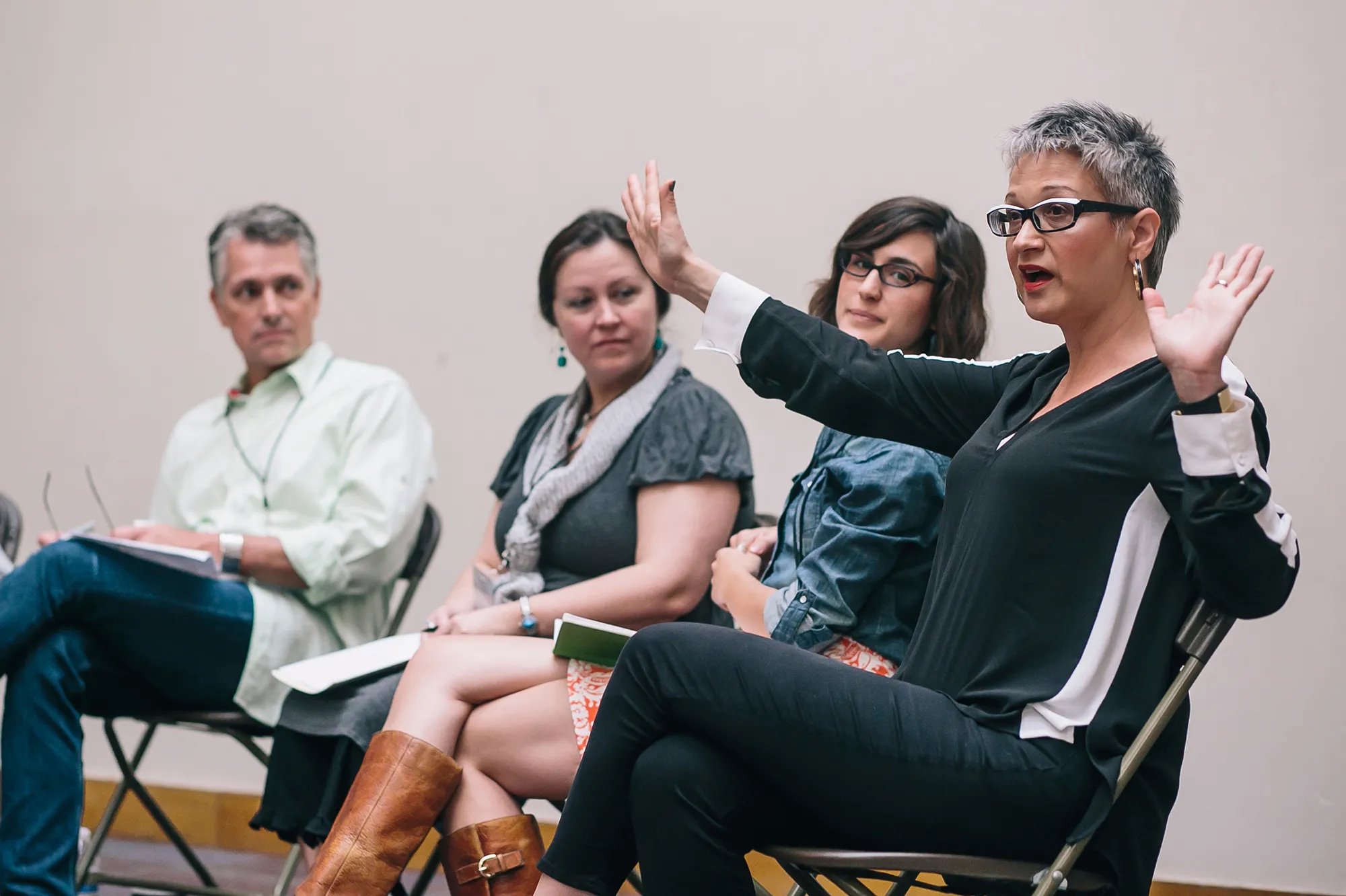 Dr. Paul Bonin-Rodriguez, Professor Roxanne Schroeder-Arce, Briana Figureoa, Dr. Tiffany Ana Lopez group speaking