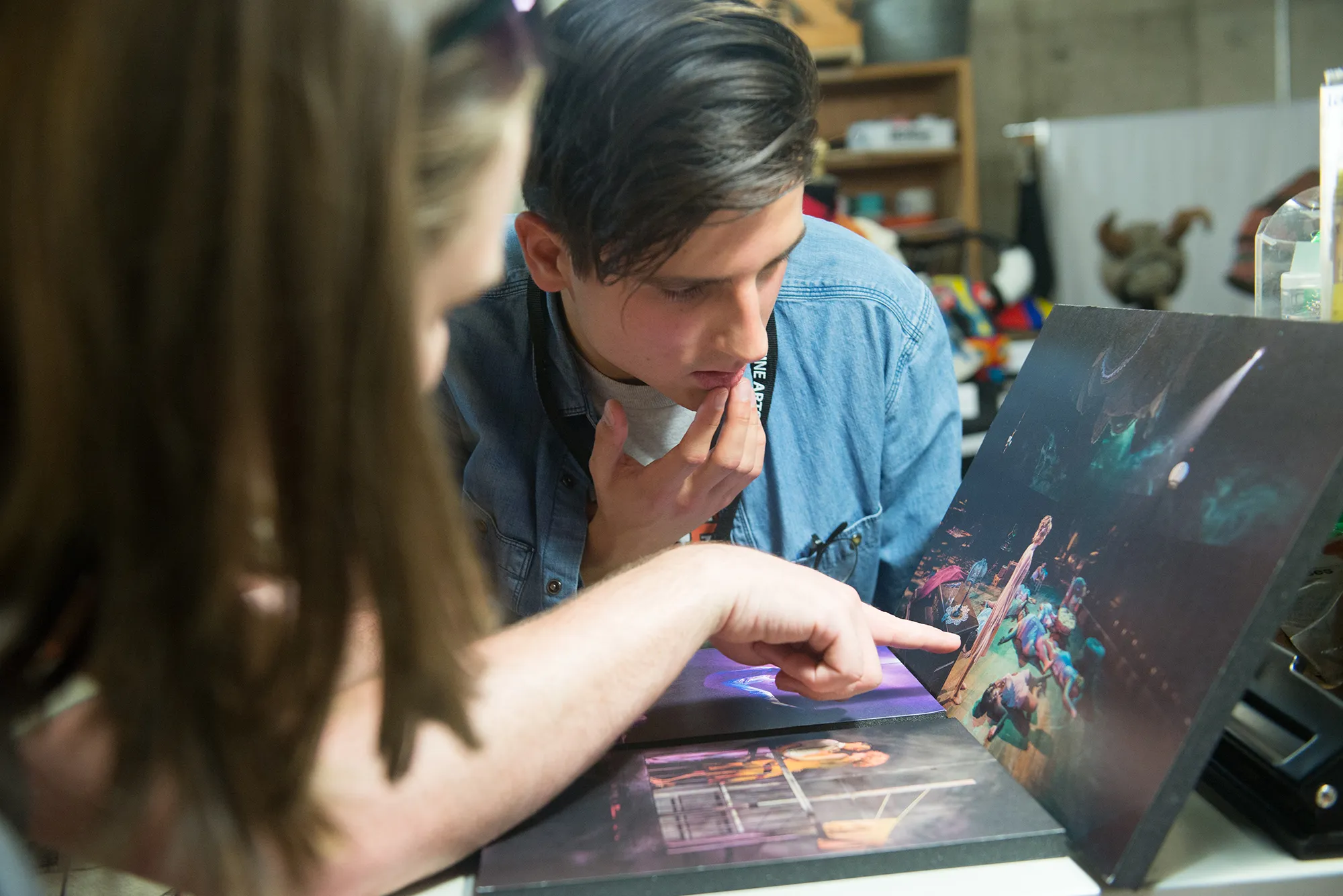 man looking at design