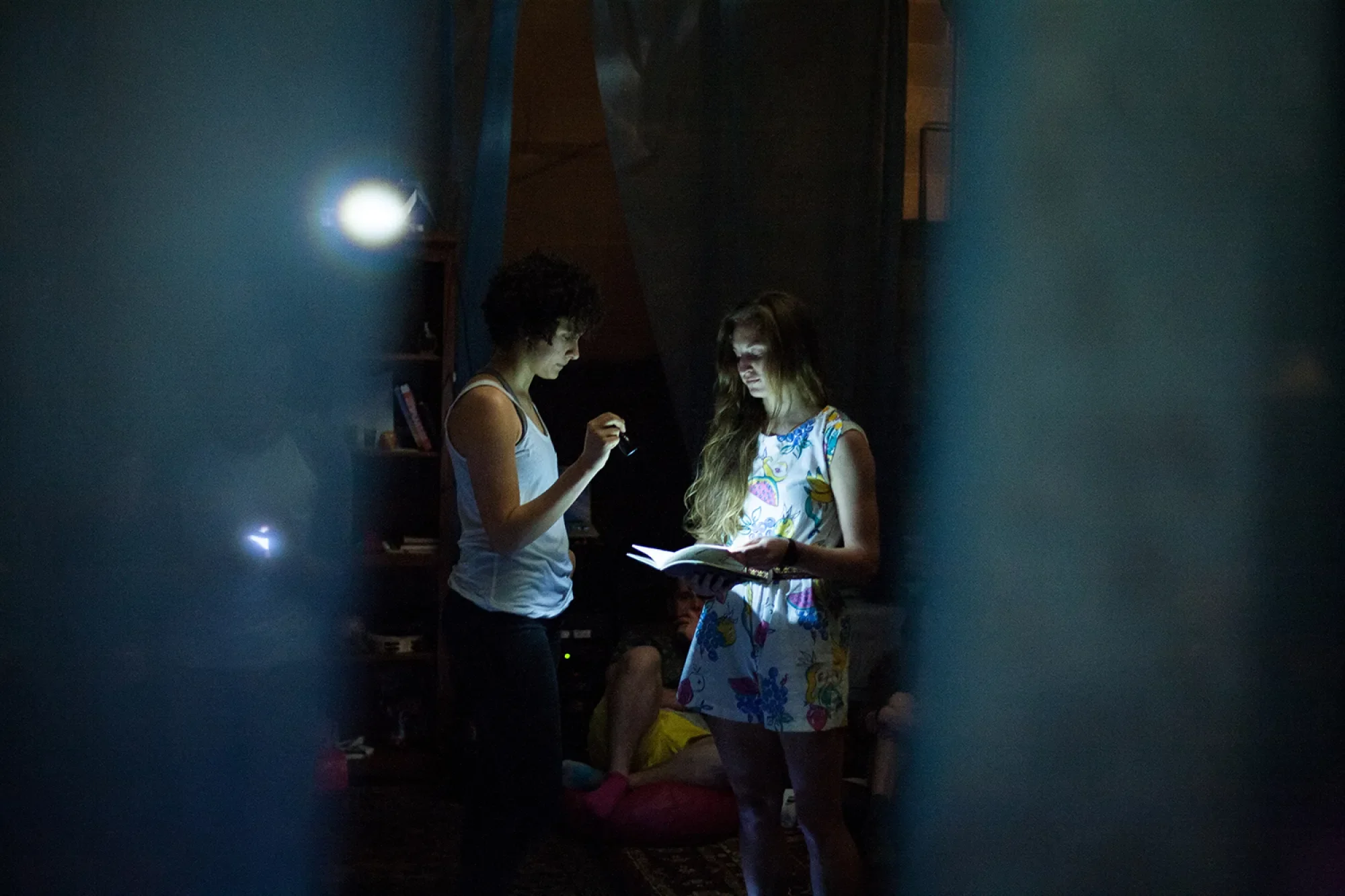 two women looking at something