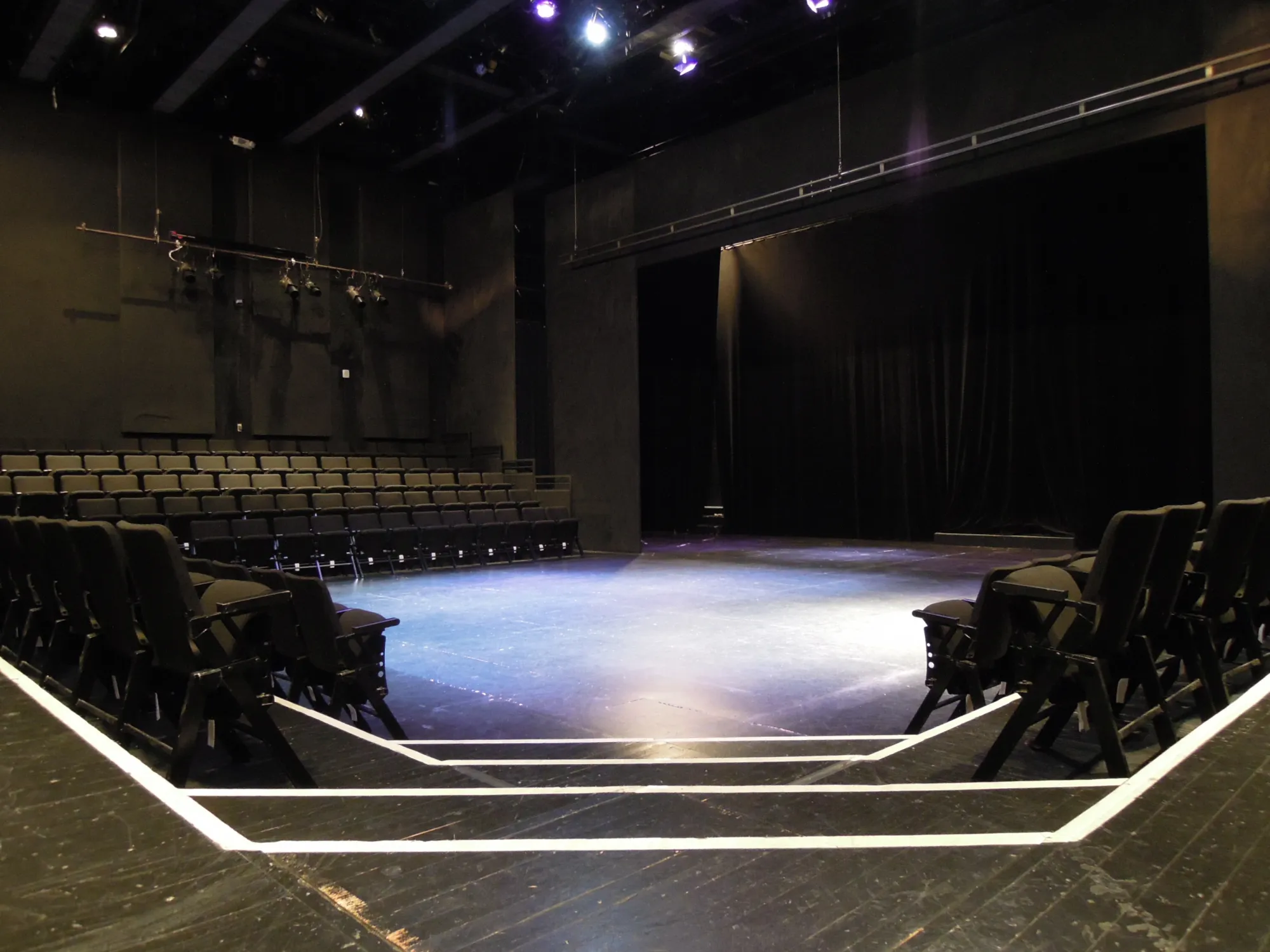 The Oscar G. Brockett Theatre, a black box theatre with seating on three out of four sides of the stage