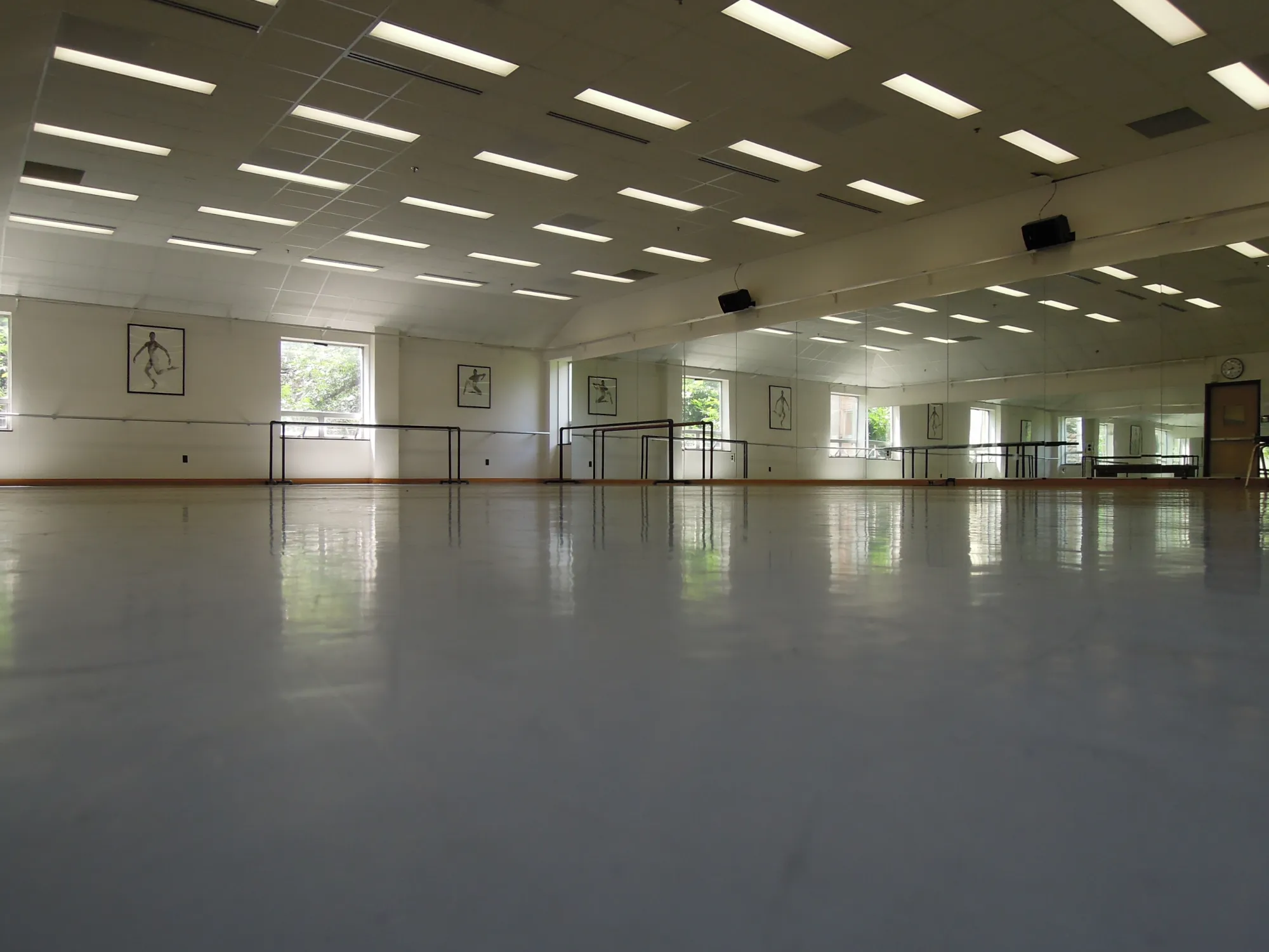 The Heywood "Woody" McGriff Dance Studio, with ballet bars, a sprung floor and a wall of mirrors