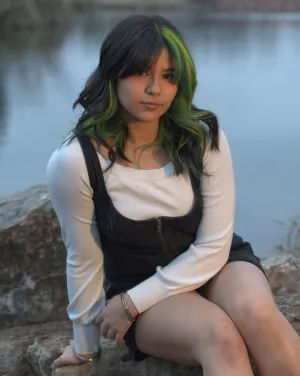 Woman with green hair