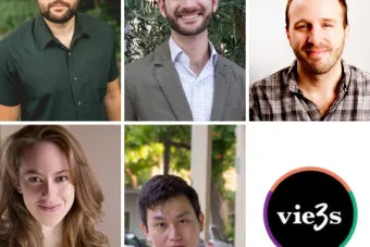 five headshots of young, recently graduated playwrights and the logo for 3Views on Theater