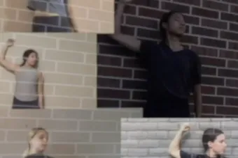 dancers posing in front of brick walls in different locations