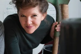 Gabrielle Reisman holding a shovel