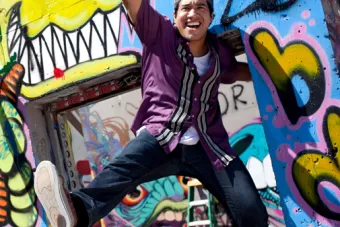 Man with arm in the air