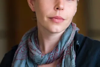 Woman with blue scarf