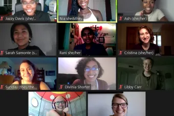 cast of SAD GIRL HOURS poses over Zoom