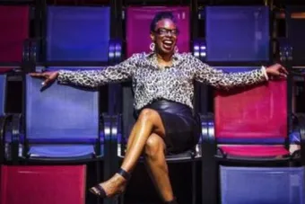 lisa thompson sitting in chairs at grounfloor theatre