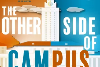 Graphic for The Other Side of Campus podcast with UT tower 