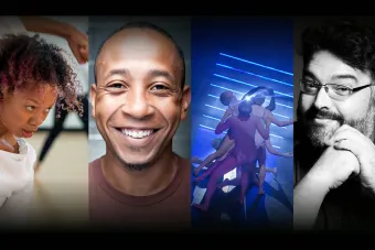 Gesel Mason dancing, Charles O. Anderson headshot, dancers onstage and Rudy Ramirez headshot