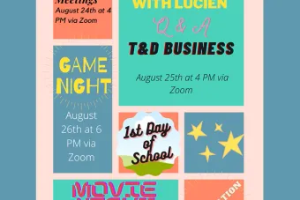 welcome week graphic with virtual events and dates