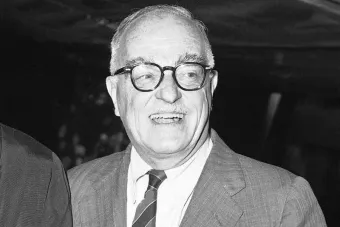 Black and white photoraph of an elderly man wearing glasses, presumed to be Thornton Wilder