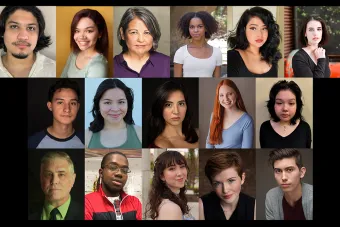 headshots for sixteen actors organized in three rows