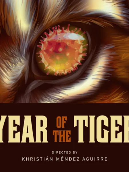 brown and orange tiger with covid19 in eye