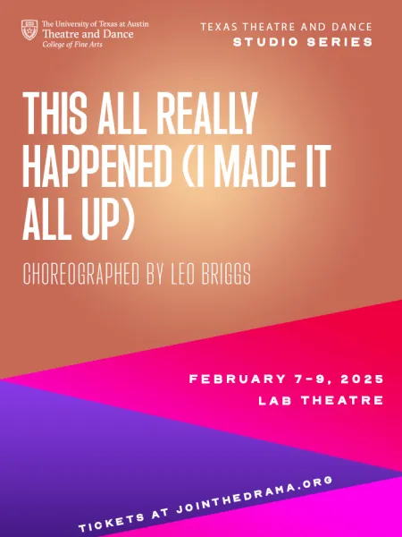 An orange, pink and purple graphic for THIS ALL REALLY HAPPENED (I MADE IT ALL UP) by Leo Briggs