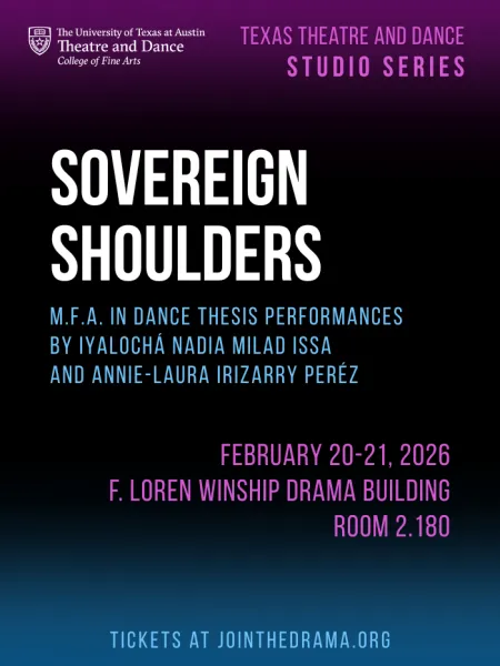 Black, blue and purple graphic for the Studio Series production of SOVEREIGN SHOULDERS