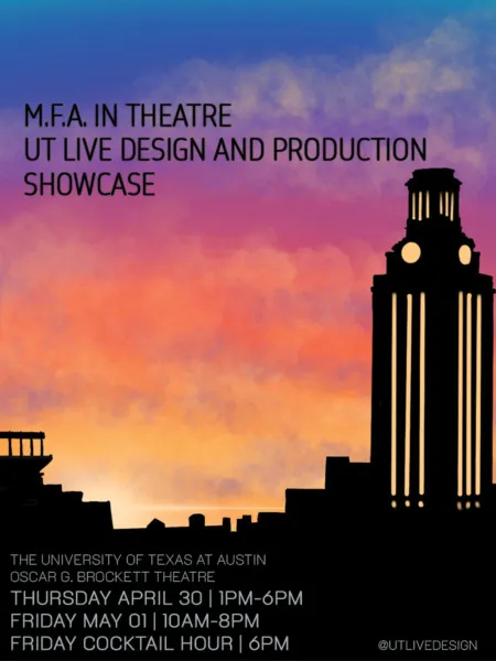 Graphic for the M.F.A. in Theatre UT Live Design and Production Showcase