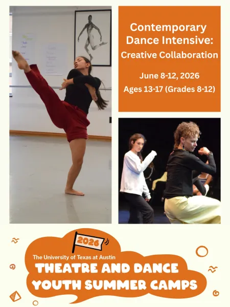 dancers and instructors teaching text reads contemporary dance intensive june 8 through 12 2026 ages 11 to 17 grades 8-12 theatre and dance youth summer camps