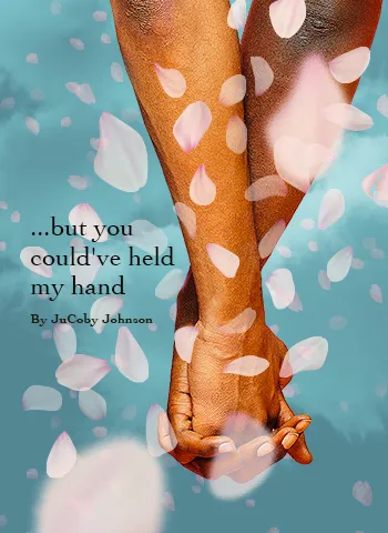 two hands holding together with flower petals