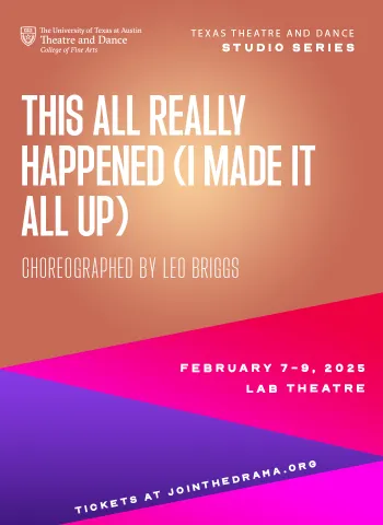 An orange, pink and purple graphic for THIS ALL REALLY HAPPENED (I MADE IT ALL UP) by Leo Briggs