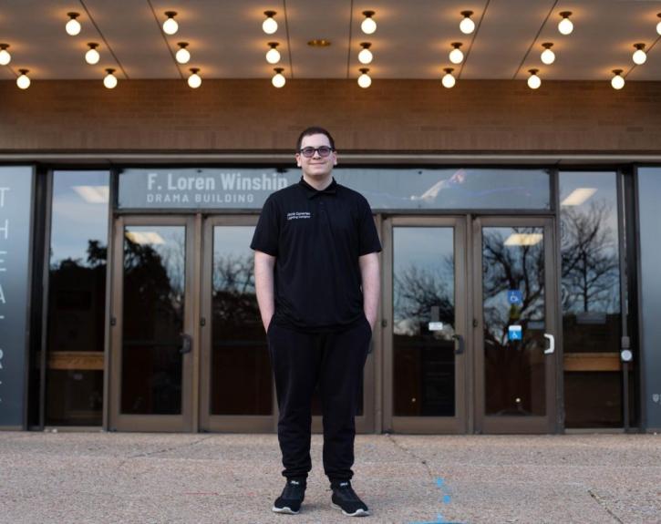 Learn more about Jacob Zamarripa, current student, and his most recent accomplishment! In this photo, he stands outside of the Winship Drama Building.