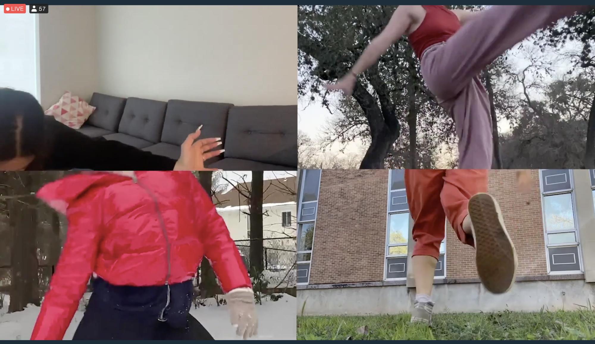 four dancers perform in different locations