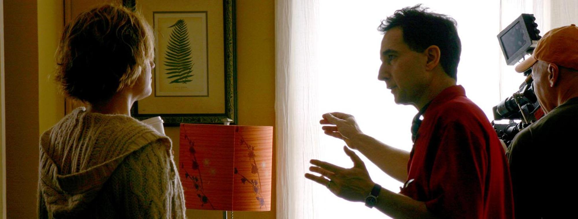 Andrew Shea directs Sherry Stringfield in Forfeit directing in dark room