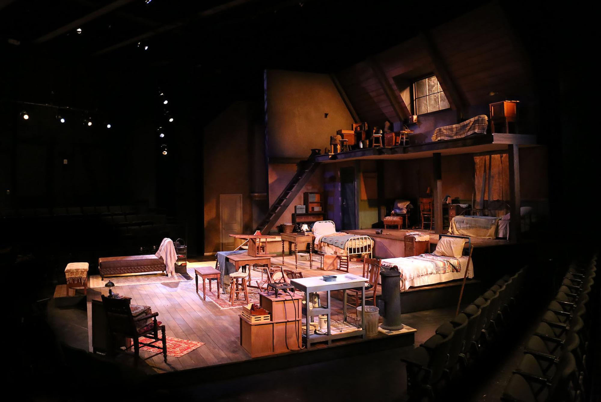 The Diary of Anne Frank production of an attic space with two floors