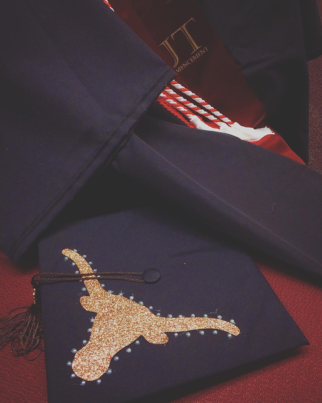 graduation cap with longhorn silhouette