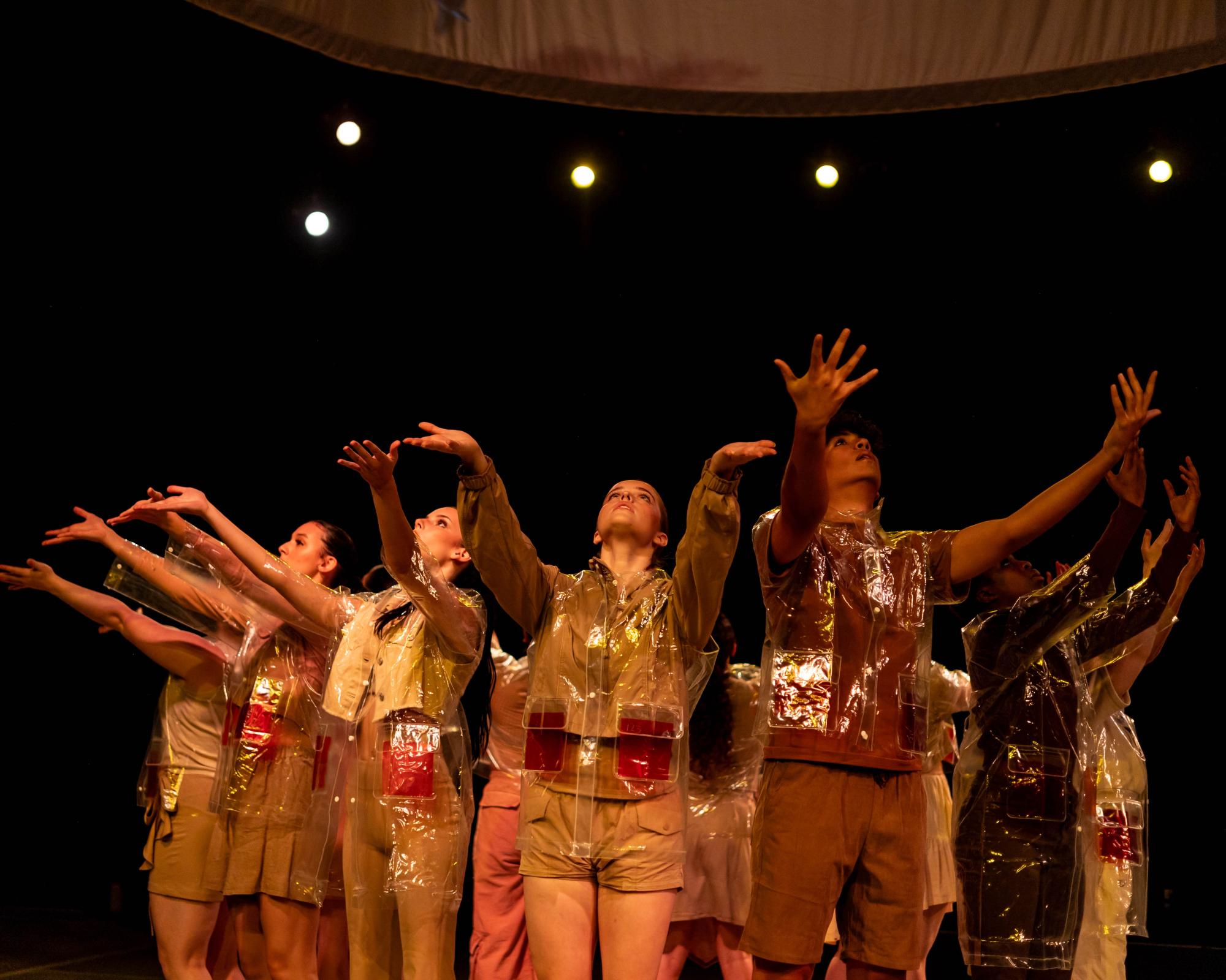 Dancers begin their dance in a circle with their arms outstretched toward the audience.