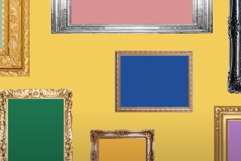 colorful and intricate picture frames that hang on a yellow wall