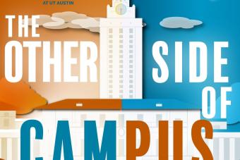 Graphic for The Other Side of Campus podcast with UT tower 