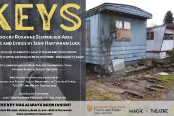a poster for the staged reading of KEYS, featuring a guitar and a mobile home