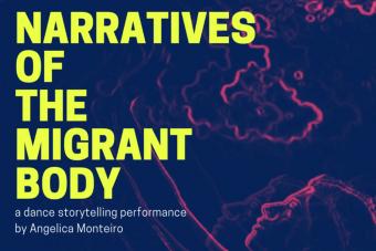Graphic for NARRATIVES OF THE MIGRANT BODY, a dance storytelling performance by Angelica Monteiro